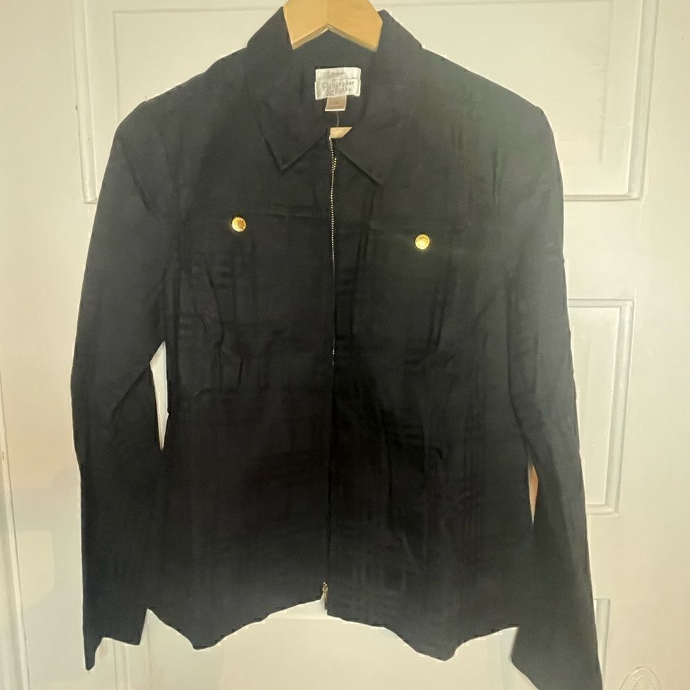 Christopher & Banks Black Textured Zip Jacket - Picture 2 of 14